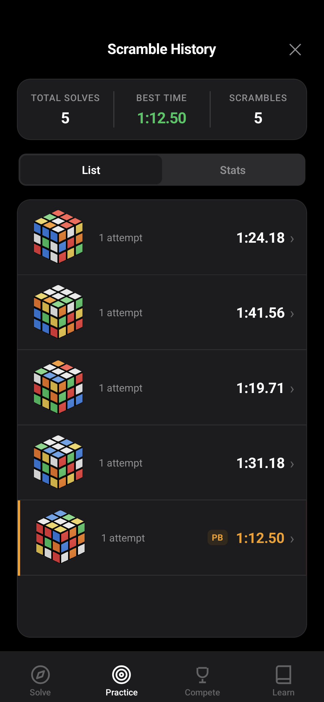Scramble history list