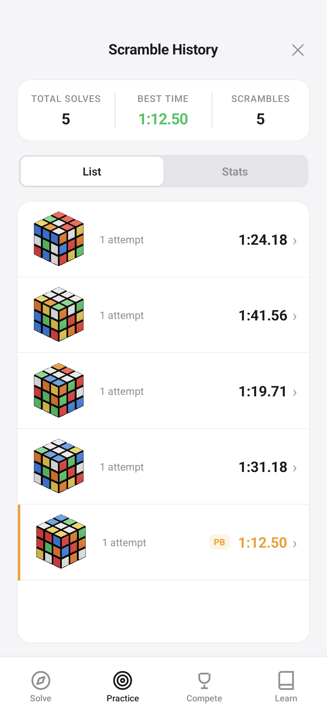 Scramble history list